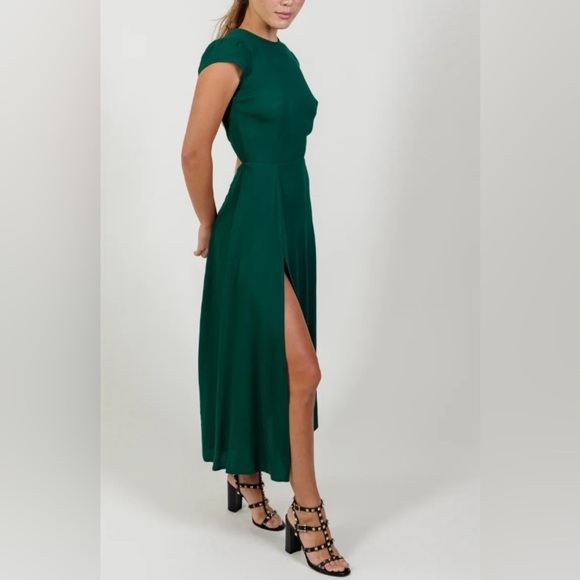 Reformation sz 4 Gavin Dress Elegant Emerald Green opens back detail great cond - Picture 13 of 14